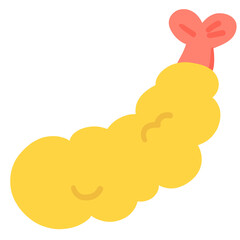 Cute One Single Tempura Shrimp Cartoon Illustration