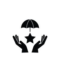 hand holding star with umbrella icon, vector best flat icon.
