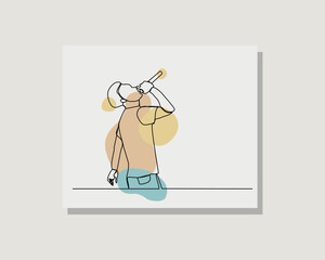 Continuous single one line art drawing of casual young man sing a song karaoke with microphone in boho bohemian style design vector illustration