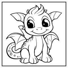 Baby Dragon Coloring Book Page Cartoon Ilustration
