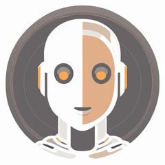 Vector illustration of a cartoon robot with headphones on a white background.