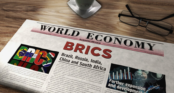 BRICS economy association newspaper on table