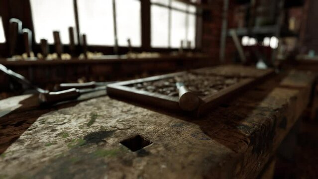 Traditional old carpenter workshop interior