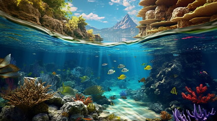 underwater in ocean scuba diving ,sea plant and fish,generated ai - 611315792