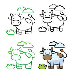 Cow icon design in four variation color