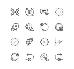 Set of gear related icons, engineering, process, settings and linear variety symbols.
 - obrazy, fototapety, plakaty