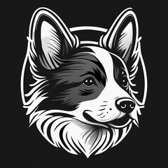 Fototapeta premium Vector illustration of a Welsh Corgi dog head on black background. for t-shirt and other uses.