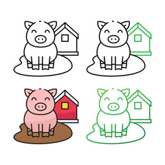 Pig icon design in four variation color