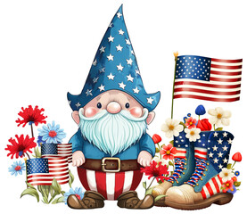 USA Flag Gnomes with flowers with boots
