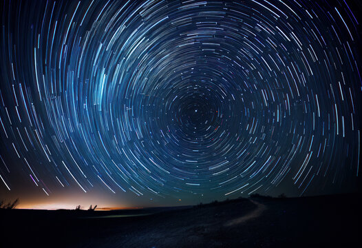 The night stars form a circumpolar to the Pole star. Generative AI.