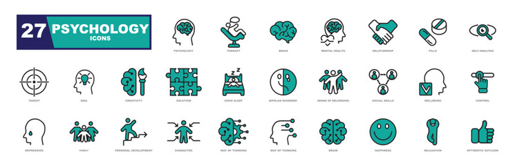 Psychology and mental health icon collection. Perfect icons for a website.