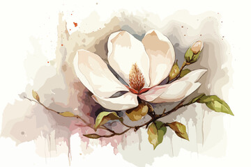 Magnolia watercolor white background