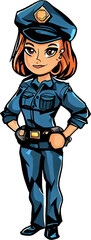 a female police officer in comic style, against transparent background as PNG.(generative ai)