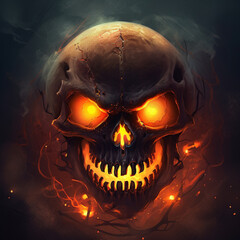 Generative ai. Fire skull Halloween illustration