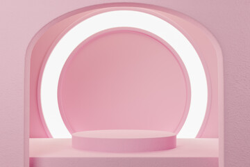 Elegant pink podium for product, cosmetic presentation. Product placement. Mock up Pedestal or...