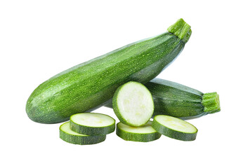 fresh green zucchini with slice isolated on  transparent png