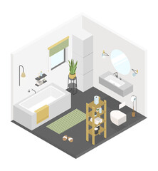 Black and white bathroom - modern vector colorful isometric illustration