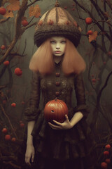 Generative ai. Halloween witch zombie illustration