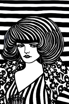 woman in black and white, 4th of July Poster, Black & White, Patriotic, Big Hair, Stars and Stripes, Vintage, Greeting Card, Poster Art, American Holiday, Generative AI