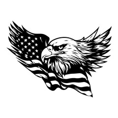 Eagle with American Flag, USA Flag vector, Patriotic Illustration, 4th of July, Independence Day, isolated on white background.