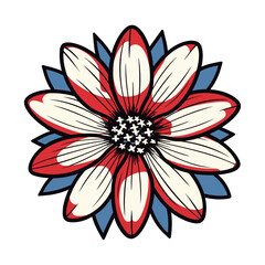 Symbol 4th of July, USA flag inside sunflower, vector art, isolated on white background, vector illustration.