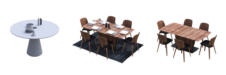 diner table isolated on transparent background, 3D illustration, cg render