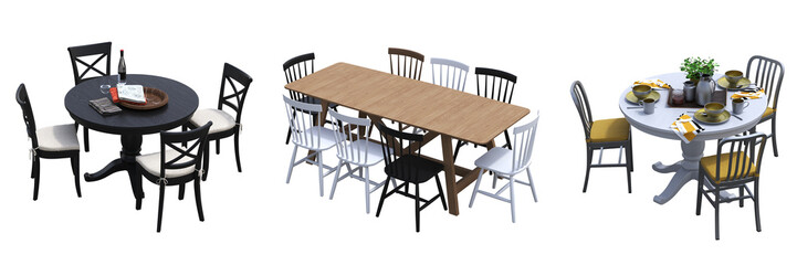 diner table isolated on transparent background, 3D illustration, cg render