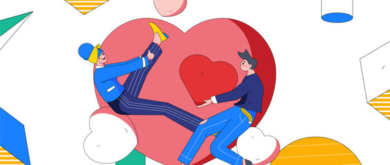 Happy Valentine's Day flat character vector concept operation hand drawn illustration
