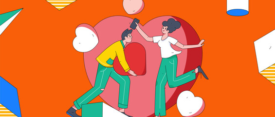 Happy Valentine's Day flat character vector concept operation hand drawn illustration
