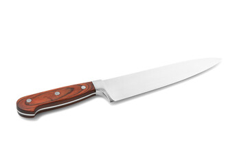 A chef kitchen knife isolated on a white background with soft shadows