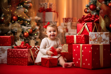 Fototapeta na wymiar child with christmas presents