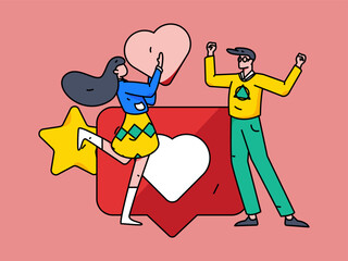 Fototapeta premium Happy Valentine's Day flat character vector concept operation hand drawn illustration 
