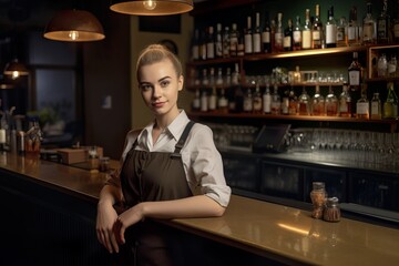 small business woman and service concept in the bar. Image ai generate. Generative AI