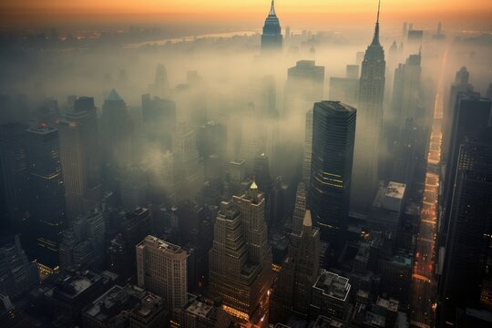 smog in the big city new york horizontal photo banner poster generative ai