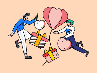 Happy Valentine's Day flat character vector concept operation hand drawn illustration
