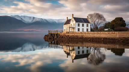 White house on a lake
