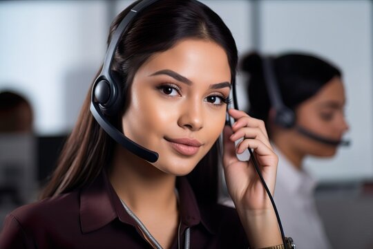 Young latin woman in customer service. Image ai generate. Generative AI