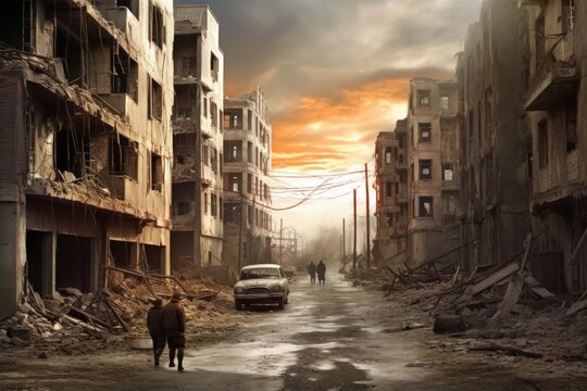 horizontal photo city earthquake post-apocalyptic city after destruction generative ai - Powered by Adobe