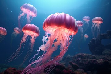 Obraz na płótnie Canvas ecology problem medusa jellyfish close-up generative ai 