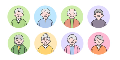 An elderly people avatar, with pastel colors, in a simple style vector illustration.
