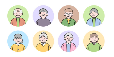 An elderly people avatar, with pastel colors, in a simple style vector illustration.
