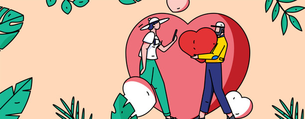 Happy Valentine's Day flat character vector concept operation hand drawn illustration
