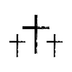 Black three line grunge cross christian crucifix religion icon vector design