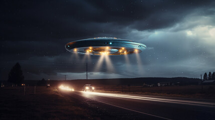 Fototapeta na wymiar UFO in the sky at night