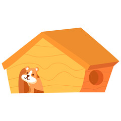 Cute hamster eating.Cartoon hamster character.Funny animal a pet.Isolated on white background.Vector flat illustration.A house for a pet hamster.