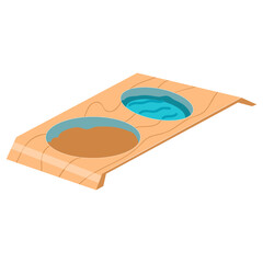 A bowl for animals with water and food.Dog dry food bowl.Pet food bowl.Isolated on white background. Cartoon flat vector.