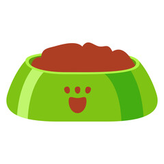 Dog dry food bowl. Dog food in bowl.Pet food bowl.Isolated on white background. Cartoon flat vector.