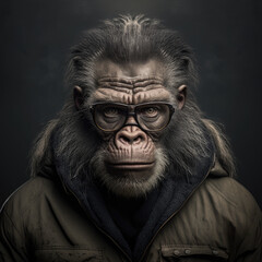 chimpanzee with glasses posing Generative AI