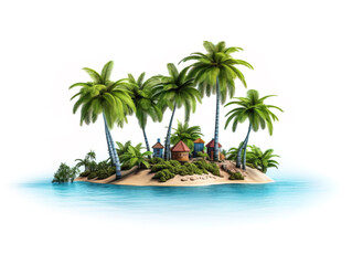 Obraz na płótnie Canvas Tropical island with trees Travel summer holiday vacation idea concept, isolated on white background, image ai generate