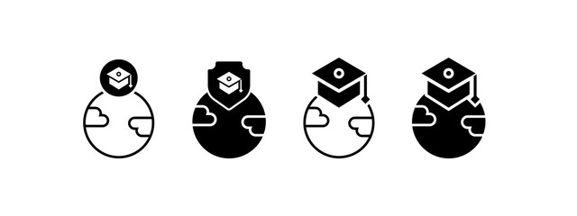 global education icon vector illustration. global with graduation cap concept.